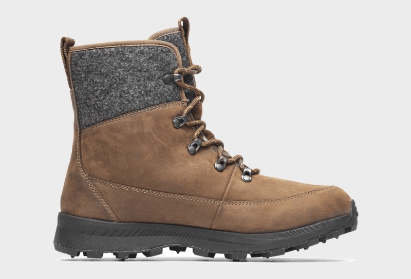 Coffee / Grey Men's Icebug Adak ReWool BUGrip Studs Winter Boots | USA-TBH753691