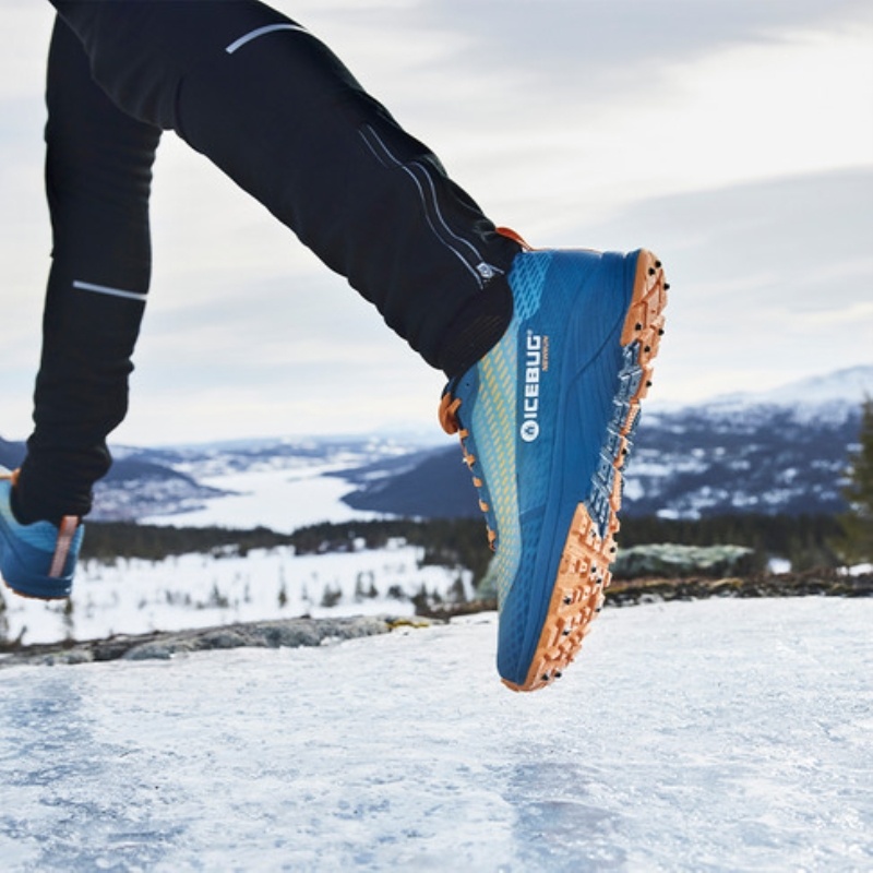 White Blue / Orange Men's Icebug NewRun BUGrip Studs Running Shoes | USA-TAL923501